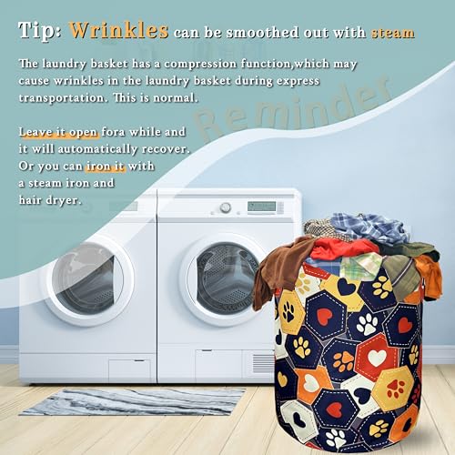 Colorful Dog Paws Hearts Laundry Basket Foldable Hamper 18.9"x16.5" - color: Colorful Dog Paws and Love Hearts