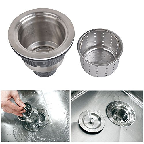 3-1/2 Inch Sink Drain Assembly Kit, Removable Deep Sink Strainer Basket with Sink Stopper/Sealing Lid for Home, Kitchen, Stainless Steel - color: Silver