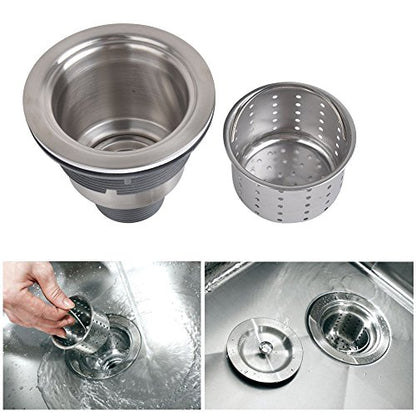3-1/2 Inch Sink Drain Assembly Kit, Removable Deep Sink Strainer Basket with Sink Stopper/Sealing Lid for Home, Kitchen, Stainless Steel - color: Silver
