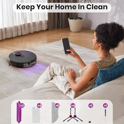 E20 Plus Replacement Parts for Eureka E20 Plus Robotic Vacuum Cleaner Parts with 2 Roller Brush, 4 HEAP, 6 Mops, 8 Side Brushes,1 Screwdriver, 1 Clean Brush
