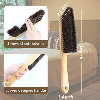 2 Pieces Dust Brush Hand Broom Wooden Bench Brushes with Soft Bristles Counter Brush with Long Wood Handle Household Cleaning Brush for Sofa Bed Fireplace Car - color: Brown
