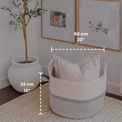 OrganiHaus Round Toy Basket & Blanket Basket, Cotton Rope 20x13" - color: Striped Gray, size: Wide
