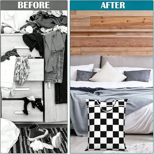 Black White Plaid Travel Laundry Bag Washable Dirty Clothes Bag for Gym - color: Black White Plaid