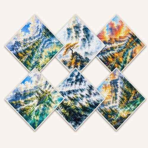 Shwing Swedish Dishcloths for Kitchen 6 Pack Mountain Landscape Forest Lake Reusable Paper Towels Kitchen Towels Dish Cloths for Washing Dishes Washable Quick Drying Absorbent Cleaning Cloths - color: Mountain Landscape