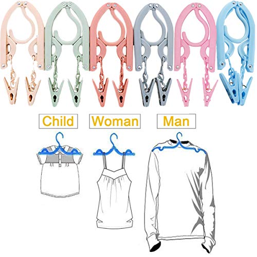 Foldable Multicolor Hangers12Pcs with 24Pcs Clips and 1Pcs Clothesline - size: 12 Pack Hanger with Clothesline
