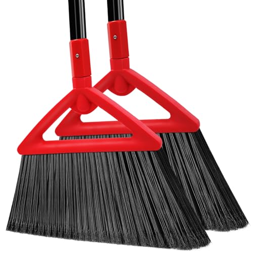 Heavy Duty Broom Outdoor and Indoor, 2 Pack Upgraded Commercial Angle Brooms, Perfect Red Broom of House, Kitchen, Garage, Courtyard - color: Red *2p