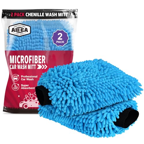AIDEA Car Wash Mitt Microfiber, 2PK, Car Wash Brush, Blue, 8''X12'' - color: Blue, size: 2PK-8''X12''