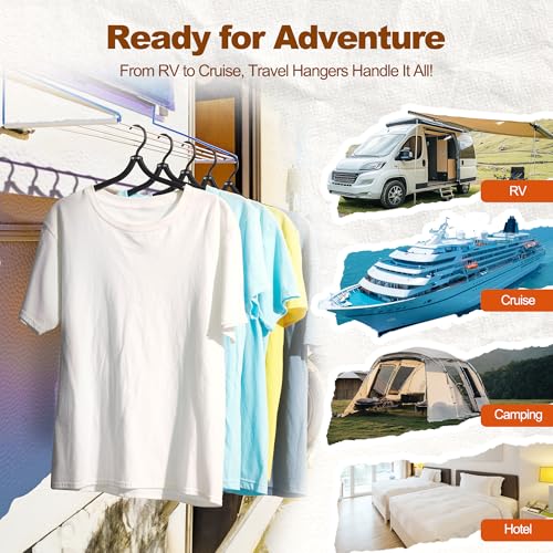 HOUSE DAY Black Travel Hangers with Clips, 20 Pack Foldable Clothes Hangers - color: Black, size: 20 Pack + 10 x Clips + 2 x Storage bag