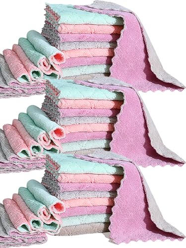 32 Pack Cleaning Cloth Kitchen Cloth, Dish Towels Super Absorbent Coral Velvet Dishtowels, Microfiber Premium Soft Tea Towels, Quick Dry Rags, Multipurpose Reusable Washcloths, Non-Stick Oil Cloths. - color: 32