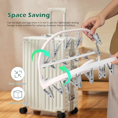 Premium Foldable Clothes Drying Hanger with 24 Clips, Anti-Rusty Plastic Drying Rack for Socks, Lingeries, Delicates and Baby Clothes (Grey) - style: 24 Clips (Grey)