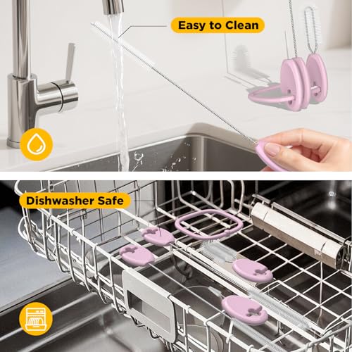 Straw Cleaner Brush Set, 4-in-1 with Stand and Key Ring, Pink - color: Pink, size: Standard Version（For Kids & Adults）