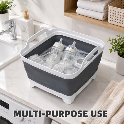 Collapsible Dish Basin, 9L/2.4 Gal Foldable Sink Tub with Drain