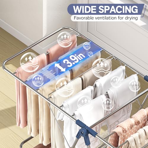 APEXCHASER Large Stainless Steel Clothes Drying Rack with 4 Wings - color: Regular Blue, size: 4 Wings