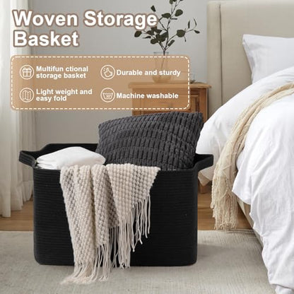 OIASKET 95L Extra Large Blanket Basket, 24" x 16.9" x 14.2" Woven Basket - color: Black, size: 24"x16.9"x14.2"