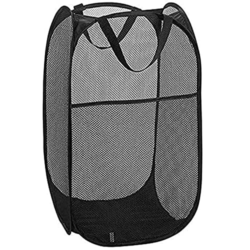 Mesh Pop up Laundry Hamper with Portable Durable Handles, Black Laundry Basket for Storage, Folding Collapsible Pop-Up Clothes Hampers for Home, College Dorm or Travel, Cruise, Black - color: Black-1 pack