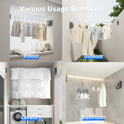 MUSTORN Retractable Clothesline Indoor, Non-Sagging Outdoor Clothes Line Retracting Heavy Duty Clothes Drying Laundry Line Wall Mounted Stainless Steel Line-13.8 Feets(Square-Gray) - color: Gray