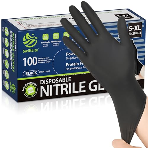 SWIFTLITE Black Nitrile Gloves Disposable Latex Free, Food Safe - color: 03-black(large 100)