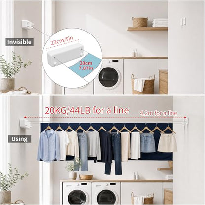 JOOM Retractable Clothesline Indoor, Dual 2 x 13.8 FT Clothes Lines, White - color: White