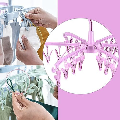 Clothes Drying Hanger with 24 Clips,Foldable Hanging Rack 2 PCS - color: Pink 2