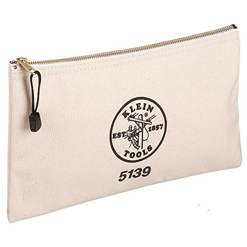 KLEIN TOOLS Zipper Bag, Canvas Tool Pouch with Heavy Duty Brass Zipper Close - size: 12.5-Inch