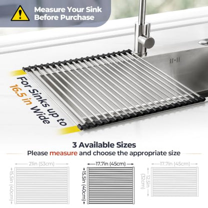 Tomorotec Roll Up Dish Drying Rack Over Sink, 304 Steel, 17.7x15.5, Black - color: Black, size: 17.7 x 15.5 in