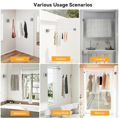 Retractable Wall-Mounted Indoor Clothesline, Stainless Steel Retractable Dryer Clothesline Convenient Non-Sagging ABS Drying Rope for Laundry Room Balcony Bathroom, 20kg Weight