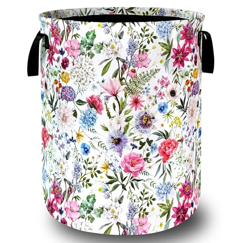 Cute Floral Laundry Basket Oxford Cloth Foldable Hamper 18.9x16.5Inch - color: Bright Flowers Colorful Floral-