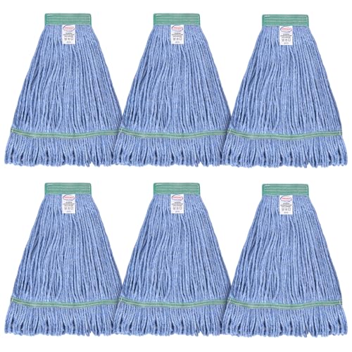 Onesimus 20 oz Mop Head Replacement, Industrial Mops for Floor Cleaning Heavy Duty 4-Ply Cotton Blend Looped End Wet Mop Refills 1.25 in Universal Headband Fit Most Handles, 6 Pack Large Blue - size: 6 Count (20 Ounce)