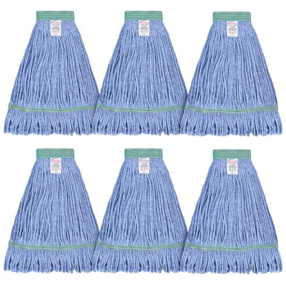 Onesimus 20 oz Mop Head Replacement, Industrial Mops for Floor Cleaning Heavy Duty 4-Ply Cotton Blend Looped End Wet Mop Refills 1.25 in Universal Headband Fit Most Handles, 6 Pack Large Blue - size: 6 Count (20 Ounce)