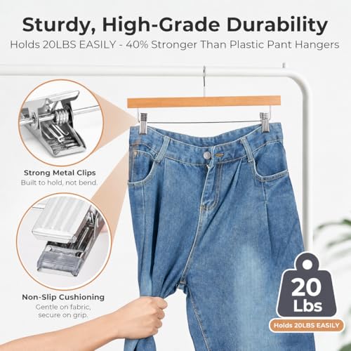 HOUSE DAY Wooden Pants Hangers with Clips, 10 Pack Skirt Hangers, Natural - color: Natural, size: Pack of 10