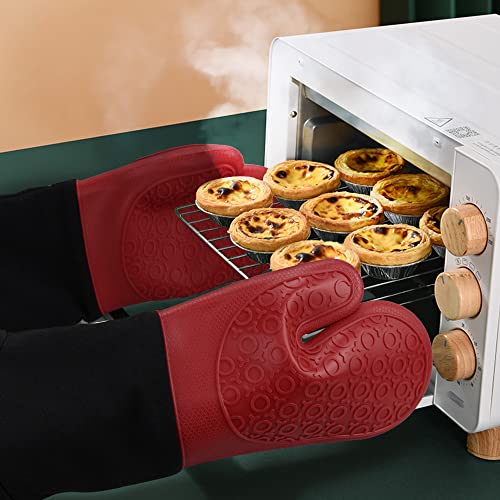 Silicone Oven Mitts - 14.6" Heat Resistant Oven Gloves for Baking, Cooking - color: Red & Black, size: 14.6in Oven Mitts