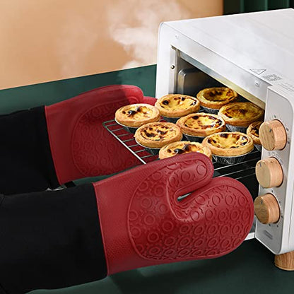 Silicone Oven Mitts - 14.6" Heat Resistant Oven Gloves for Baking, Cooking - color: Red & Black, size: 14.6in Oven Mitts