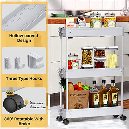 SPACEKEEPER Slim Rolling Storage Cart, 3 Tier Bathroom Cart Organizer, Gray - color: Grey