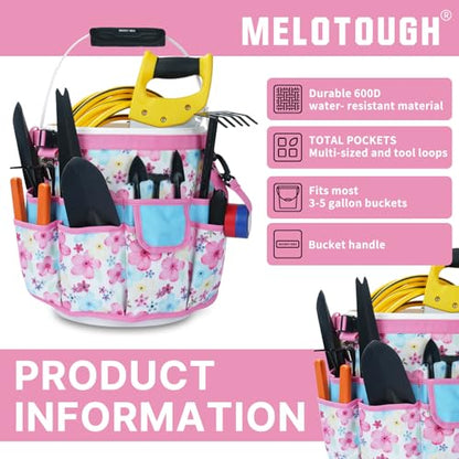 MELOTOUGH Bucket Caddy Organizer Bucket Tool Organizer for Garden Tools Fit 3.5 to 5 Gallon Bucket (Pink Flower) - color: Pink Flower