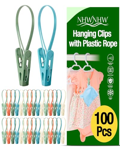 100 Pack Multi Purpose Laundry Hanging Clips with Rope, Strong Grip Hanging Clips for Baby Hangers, Pants, Socks, Towels & Closet Organization, Multi-Purpose Laundry Drying Hooks - color: Light Pink, Green, Light Yellow