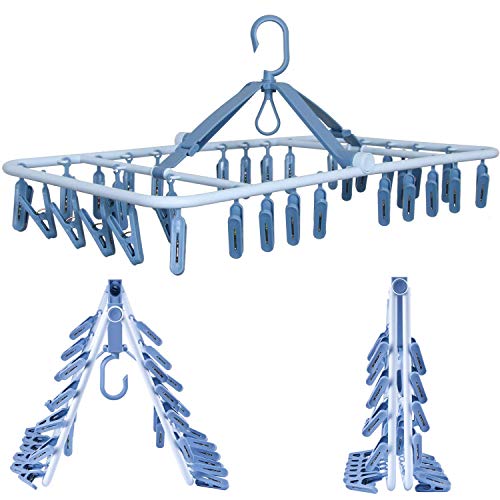 Foshine Foldable Clip Hangers Plastic Blue with 32Pcs Drying Clips - color: Blue