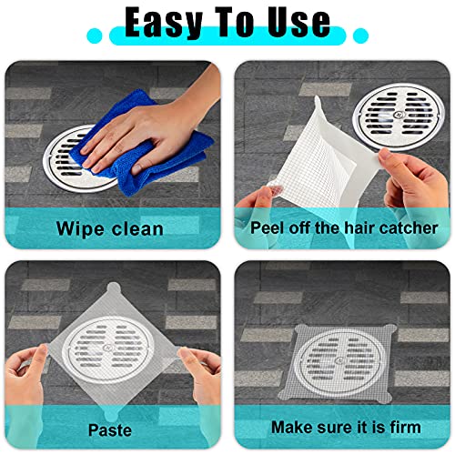 Chengu 50 Pcs 5.7 Inch Disposable Hair Catcher Shower Drain Stickers Square Mesh Shower Drain Catcher Cover Stickers Bathtub Stopper Decals with 5 mm Holes for Bathroom Kitchen Sink Filter Accessories