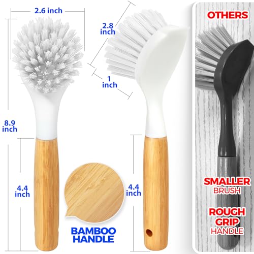 Holikme 3 Pack Dish Brush with Bamboo Handle Cleaning Brush,White - color: White