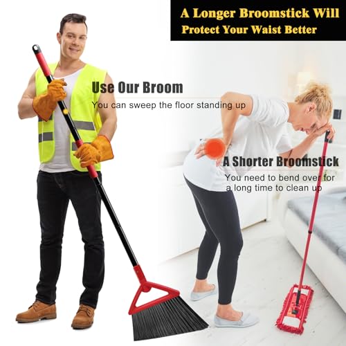 Heavy Duty Broom Outdoor and Indoor, 2 Pack Upgraded Commercial Angle Brooms, Perfect Red Broom of House, Kitchen, Garage, Courtyard - color: Red *2p