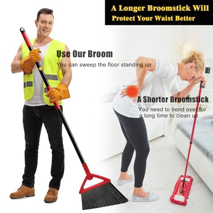 Heavy Duty Broom of Outdoor and Indoor, 4 Packs Upgraded Commercial Angle Brooms, Perfect Red Broom of House,Kitchen, Garage, Courtyard, Concrete - color: Red *4p