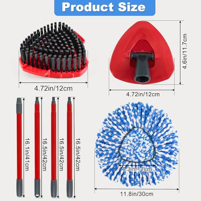 Spin Mop Handle Replacement for Ocedar, Mop Heads Replacements Compatible with RinseClean 2 Tank System, Include 2 Microfiber Spin Mop Replace Heads,4 Section Iron Mop Handle,1 Base and 1 Scrub Brush - size: 2 Tank-NEW