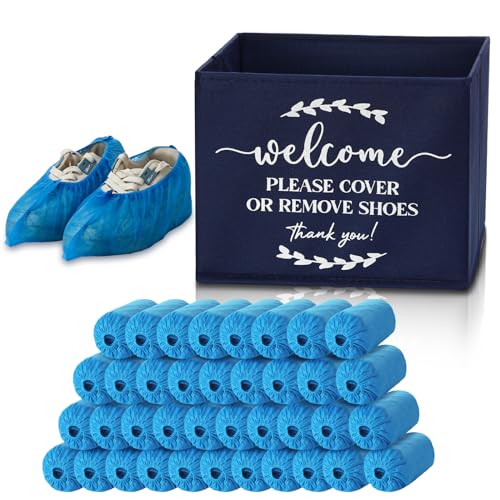 Suzile 200 Pack Disposable Shoe Covers with Dispenser Box, Dark Blue - color: Dark Blue