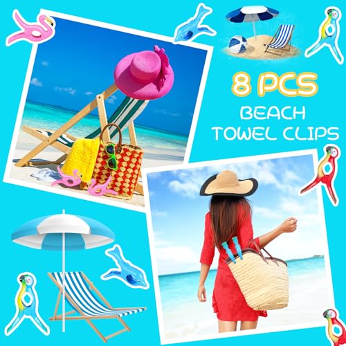 8 Pcs Towel Clips for Beach Chairs, Beach Towel Clips Jumbo Size Flamingo Chair Clips Parrot Clips Clothes Pins Towel Holders Colorful Towel Clips for Pool Loungers Blanket Cruise Patio Travel - color: Style A-8 Pcs