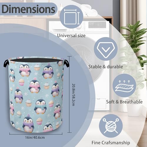 Cute Penguin Laundry Basket,Snowflake Cake Foldable Oxford Cloth Tote Bag Laundry Hamper Clothes Storage Bucket Organizer for Bedroom Laundry Storage Dormitories 16" x 20.8" - color: Cute Penguin Snowflake Cake