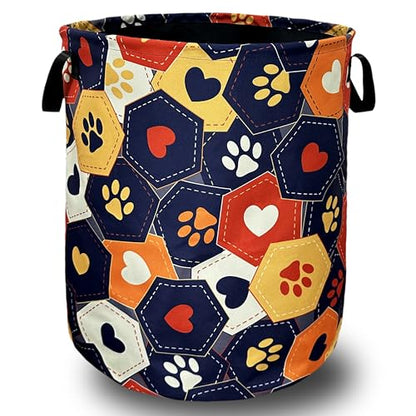 Colorful Dog Paws Hearts Laundry Basket Foldable Hamper 18.9"x16.5" - color: Colorful Dog Paws and Love Hearts