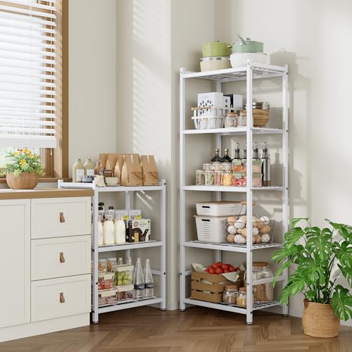 Small Storage Shelves, 5-Tier Metal Shelving Unit with Leveling Feet, Shelf Organizer for Garage, Kitchen, Pantry and Closet Organization, 17.7" x 11.8" x 56.3",White - color: White, size: 17.7" x 11.8" x 56.3"(5T)