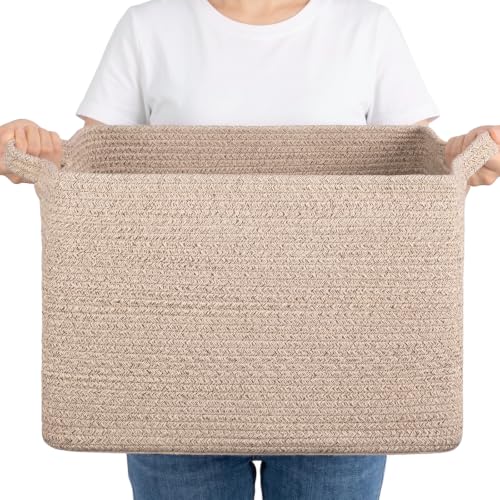 OIAHOMY Woven Storage Basket, Large Baskets for Organizing Brown - color: Brown, size: 16.5"x13"x12"