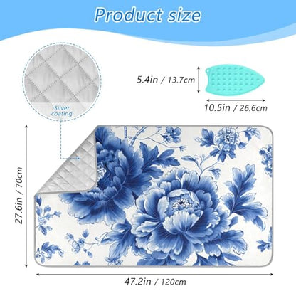 Ironing Mat Pad for Table Portable Travel Iron Blanket Ironing Board Covers Pressing Mat Heat Press Pads 27.6x47.2 Inches Blue and White Peony Flowers Butterfly55 - color: Blue and White Peony Flowers Leaf55