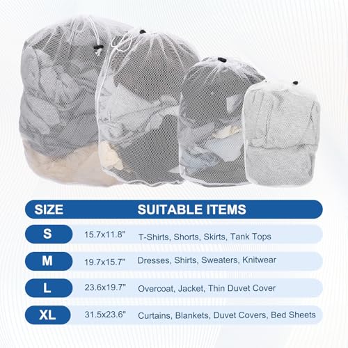 uxcell 2Pcs Mesh Laundry Bag, 15.7x11.8" Large Drawstring Net Laundry Bag Coarse Mesh for Washing Machine for College, Dorm, Travel, Family and Apartment Residents, White - size: S