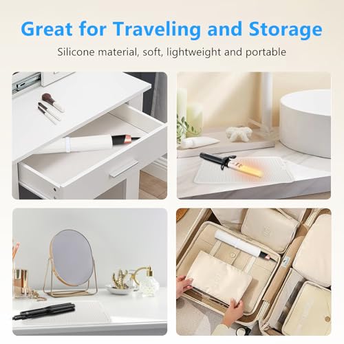 Heat Resistant Mat Large Silicone Hot Hair Tools Mat for Curling Irons Flat Iron Hair Straightener Vanity Mat Portable Hair Styling Tools Hot Pad 14.2"*11" - color: Off White